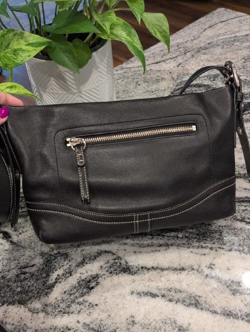 Coach Soho Hamilton Leather Hobo Shoulder Crossbody Bag with Contrast Stitching